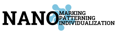 logo projektu NanoMarking NanoPatterning NanoIndividualization z ikoną firmy Nanores w tle